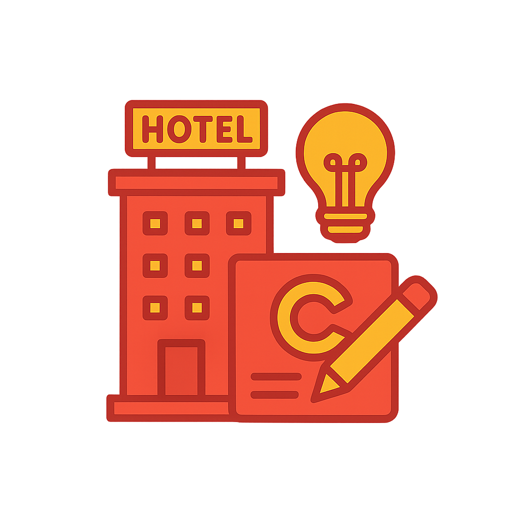Name creation, logo, story, and visual identity for your hotel concept.